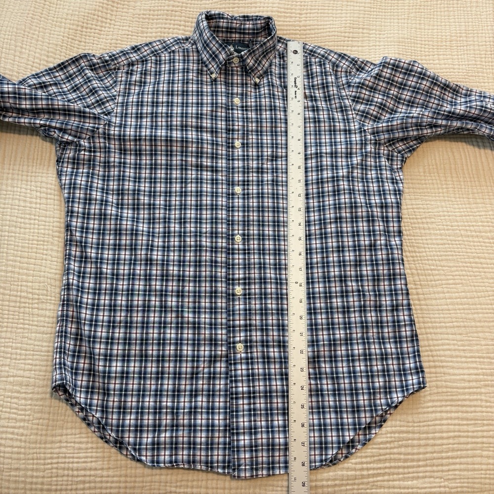 Ralph Lauren Button Down Shirt Mens Sz Medium Blue Plaid Long Sleeve 100% Cotton - Picture 8 of 9
